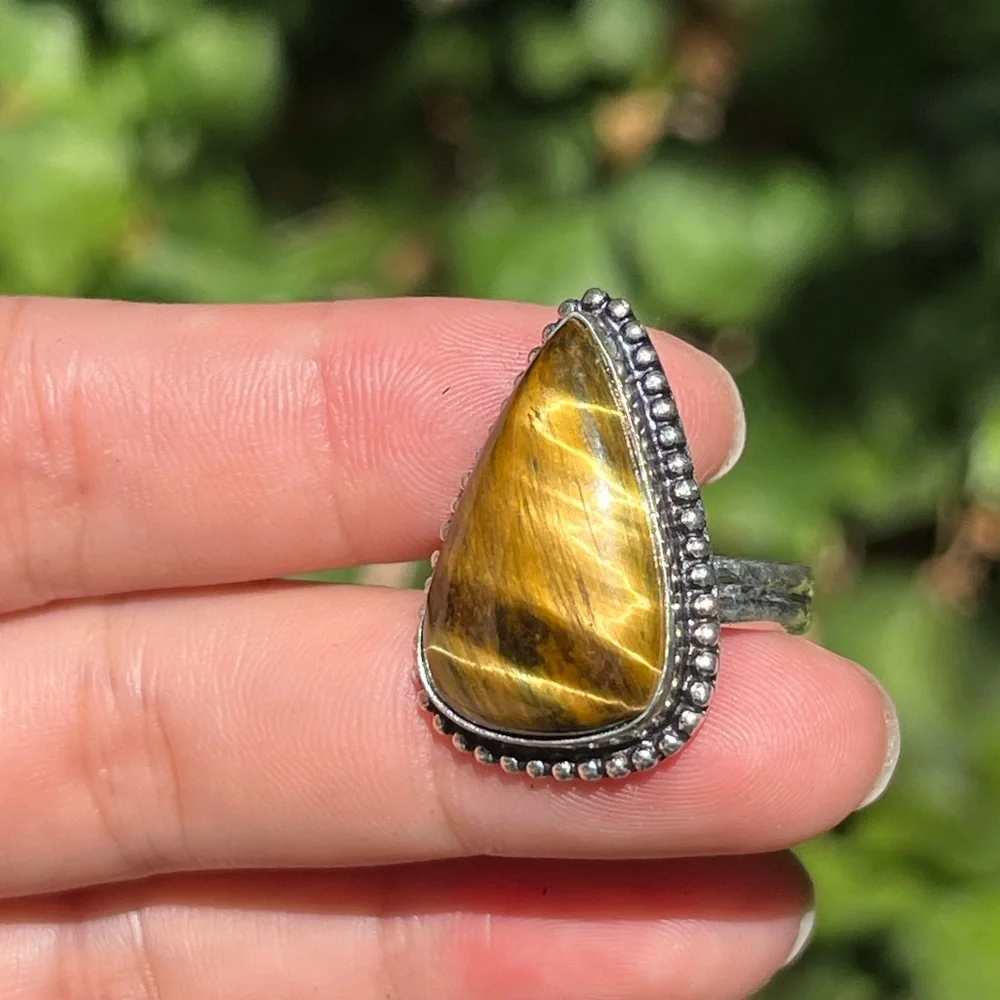 Size 8.75 925 silver plated‎ yellow tiger eye ring
